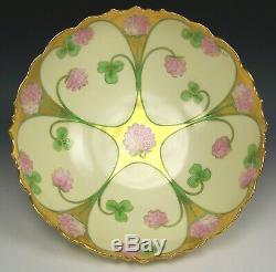 Stouffer Limoges Hand Painted Clover Gold Gilt Footed Centerpiece Bowl Artist