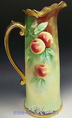 Stouffer Limoges Hand Painted Deep Red Peaches 15.25 Tankard Artist Kiefus