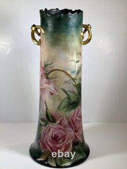 Stunning 15 Tall Limoges Hand Painted Roses Vase
