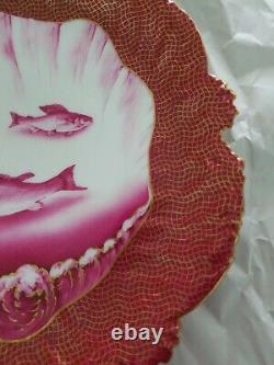 Stunning 19th C T&V Limoges Hand Painted Fish Cabinet Plate Arte Nuevo 9 1/2