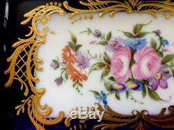 Stunning Limoges French Porcelain Hand Painted Tray Cobalt Gold Floral