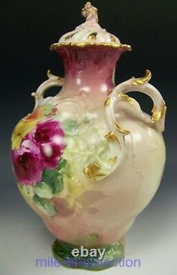 Stunning Rare Limoges France Hand Painted Roses Potpourri Jar