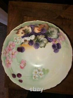 Stunning T&V Limoges Hand Painted Signed Floral and Fruit Centerpiece Bowl
