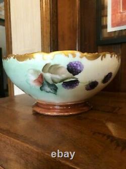 Stunning T&V Limoges Hand Painted Signed Floral and Fruit Centerpiece Bowl