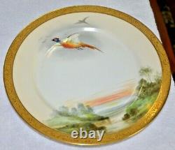 Stunning qty 6 LIMOGES GAME BIRD HAND PAINTED PLATE Signed FRANCE 9 1/2 c1900