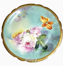 Superb Limoges France Duval Hand Painted Reflecting Water & Roses Charger 13 1/2