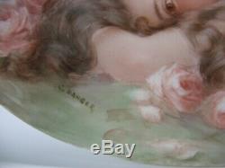 Superb Limoges porcelain portrait plaque reclining nude with roses hand painted