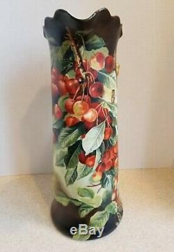 Superb Vintage Hand Painted J. P. Limoges Tankard Dragon Handle Cherry Decor 15
