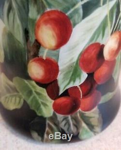 Superb Vintage Hand Painted J. P. Limoges Tankard Dragon Handle Cherry Decor 15