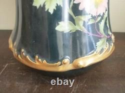 TV Limoges France Hand Painted Tankard Chrysanthemum Green Gold 15.5