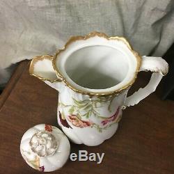 TV Limoges Hand Painted 10 Chocolate Pot withLid Flowers/Gold Trim