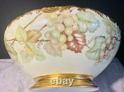 TV Limoges Hand Painted Art Nouveau Gold Scalloped Punch Bowl Grape & Spider Web