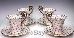 TV T&V Limoges Hand Painted Flowers 4 Cups Cup and 4 Saucers Saucer