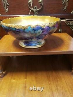 T&V France Depose Antique Centerpiece Bowl Hand Painted Grapes