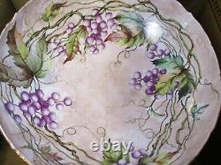 T & V Limoge Antique Footed Hand Painted Punch Bowl