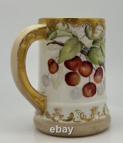 T&V Limoges France Hand-Painted Cherries & Gold Porcelain Mug