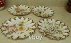 T&V Limoges France Hand Painted Floral Reticulated Plate set of 4