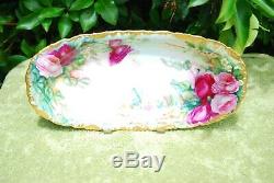 T&V Limoges France Hand Painted Large Oval Dish/ Bowl with Roses