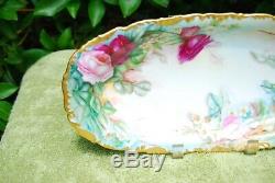 T&V Limoges France Hand Painted Large Oval Dish/ Bowl with Roses