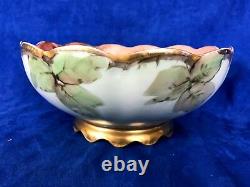 T&V Limoges France Hand Painted Large Scalloped Centerpiece Bowl Berries