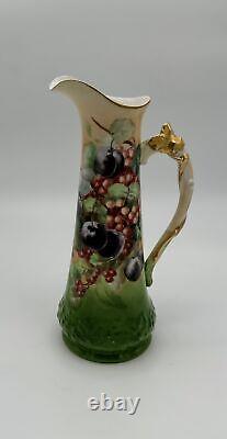 T&V Limoges France Hand-Painted Porcelain Pitcher with Fruit Design