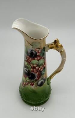 T&V Limoges France Hand-Painted Porcelain Pitcher with Fruit Design