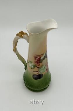 T&V Limoges France Hand-Painted Porcelain Pitcher with Fruit Design