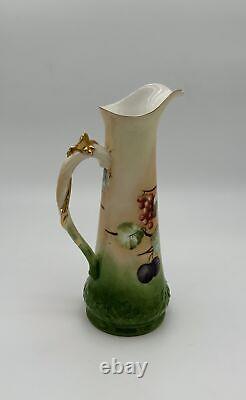 T&V Limoges France Hand-Painted Porcelain Pitcher with Fruit Design