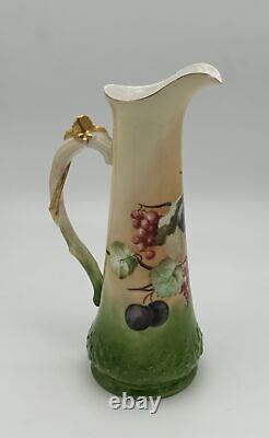 T&V Limoges France Hand-Painted Porcelain Pitcher with Fruit Design