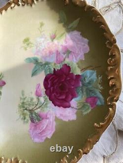 T & V Limoges France Hand painted 12.6 Inch Rose Plate