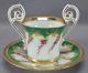 T&v Limoges Hand Painted Floral Green & Raised Gold Chocolate Cup & Saucer A