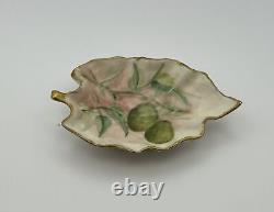 T&V Limoges Hand-Painted Leaf-Shaped Trinket Dish