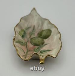 T&V Limoges Hand-Painted Leaf-Shaped Trinket Dish