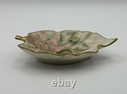 T&V Limoges Hand-Painted Leaf-Shaped Trinket Dish