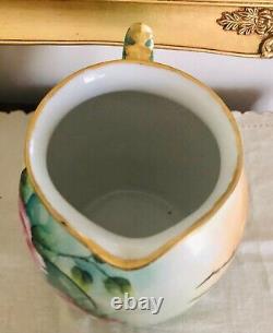 T&V Limoges Hand Painted Pitcher Pink and Yellow Roses 9