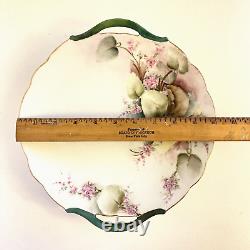 T&V Limoges Hand Painted Porcelain Oval Tray Gold Gilt Edges Pink Wild Flowers