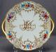 T&v Limoges Hand Painted Raised Gold Monogram & Floral Antique Cake Plate