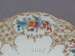 T&V Limoges Hand Painted Raised Gold Monogram & Floral Antique Cake Plate