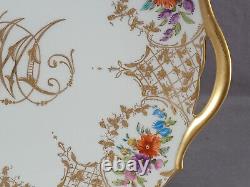 T&V Limoges Hand Painted Raised Gold Monogram & Floral Antique Cake Plate