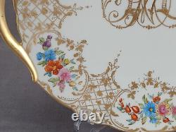 T&V Limoges Hand Painted Raised Gold Monogram & Floral Antique Cake Plate