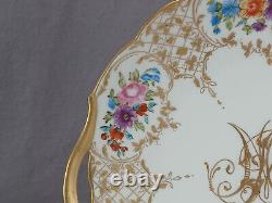 T&V Limoges Hand Painted Raised Gold Monogram & Floral Antique Cake Plate