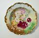 T&v Limoges Hand Painted Shallow Plate/ Bowl, Roses, Gold Trim-signed