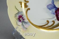 T&V Limoges Hand Painted Signed Ada Lough Yellow Purple Pansies Gold 8 3/8 Plate
