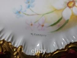 T&V Limoges Hand Painted Signed M Cannon Floral Gold Encrusted Souvenir Plates 2