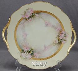 T&V Limoges Hand Painted Signed Sherratts Pink Rose Yellow & Gold Cake Plate