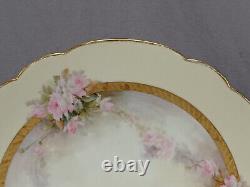 T&V Limoges Hand Painted Signed Sherratts Pink Rose Yellow & Gold Cake Plate