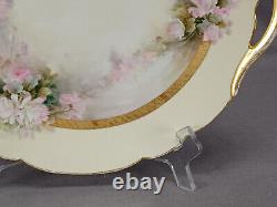 T&V Limoges Hand Painted Signed Sherratts Pink Rose Yellow & Gold Cake Plate