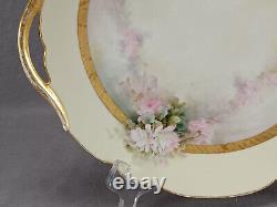 T&V Limoges Hand Painted Signed Sherratts Pink Rose Yellow & Gold Cake Plate