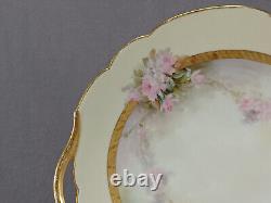 T&V Limoges Hand Painted Signed Sherratts Pink Rose Yellow & Gold Cake Plate