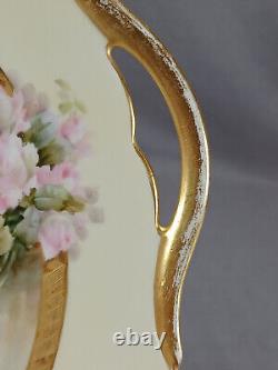 T&V Limoges Hand Painted Signed Sherratts Pink Rose Yellow & Gold Cake Plate